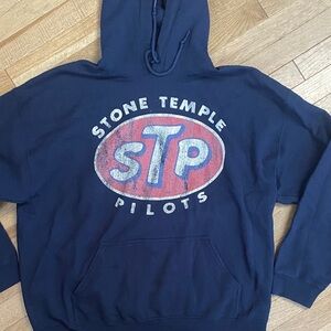 Gildan Navy Blue Hoodie with Red and White Logo